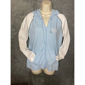 PINK Victoria's Secret Zip Up Hoodie Light‎ Blue And White Womens large
